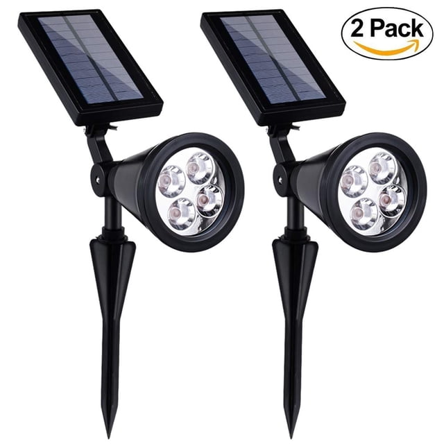 2Pcs Outdoor Landscape Solar Spotlight Light, 4 Led Single Color Bright and Dark Sensor Solar Garden Lights for The Patio, Pathway,Lawn Garden Tree Waterproof Security Outdoor, White Light