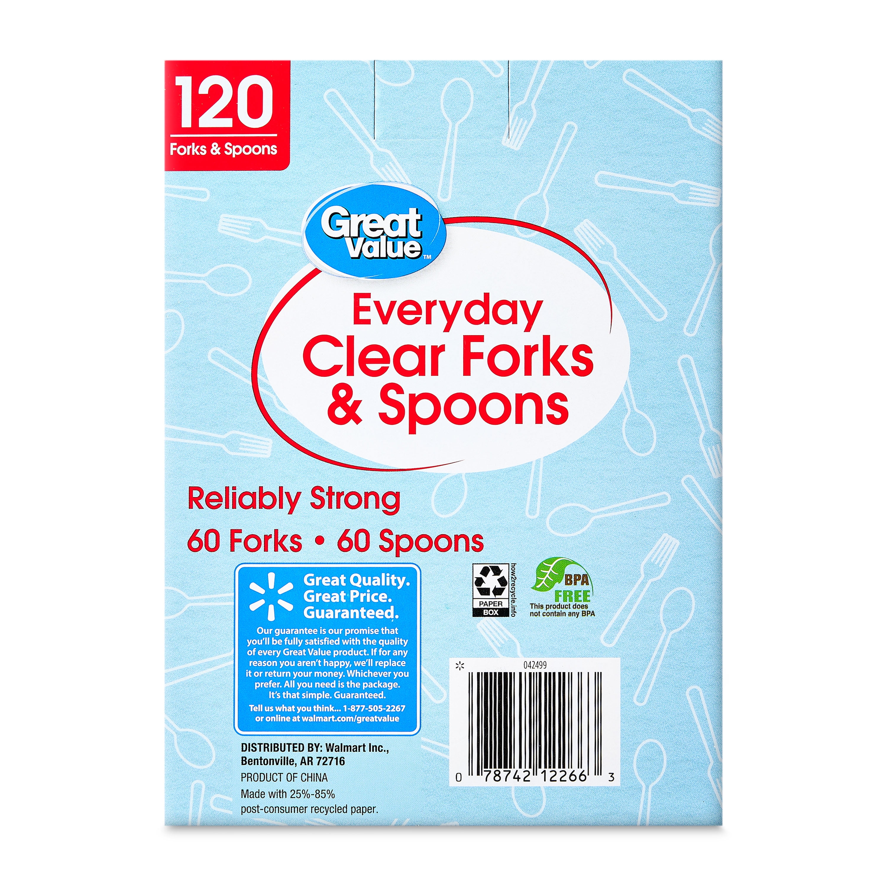 Great Value Plastic Everyday Clear Fork and Spoon Combo, 120 Count