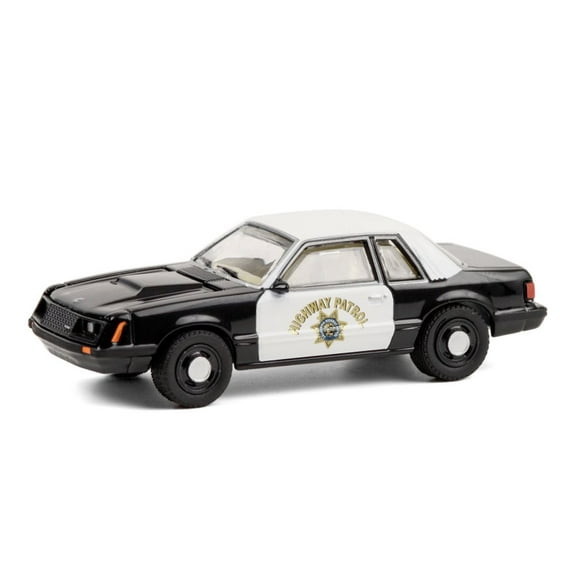 California Highway Patrol 1982 Ford Mustang SSP, Black and White - Greenlight 42930C/48 - 1/64 scale Diecast Model Toy Car