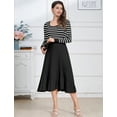 thumbnail image 4 of IDOPIP Womens Long Sleeve Striped Midi Dresses 2024 Square Neck Ribbed Knit Pleated A Line Sweater Dress, 4 of 8