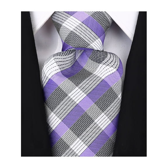 Scott Allan Purple Plaid Tie | Jacquard Woven Regular Size Necktie 3.3" at Tip | Wedding Ties