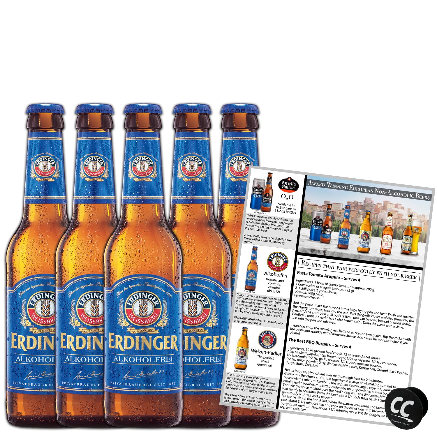 Erdinger Alkoholfrei Non Alcoholic Beer 5 Pack, Award Winning Beer from 