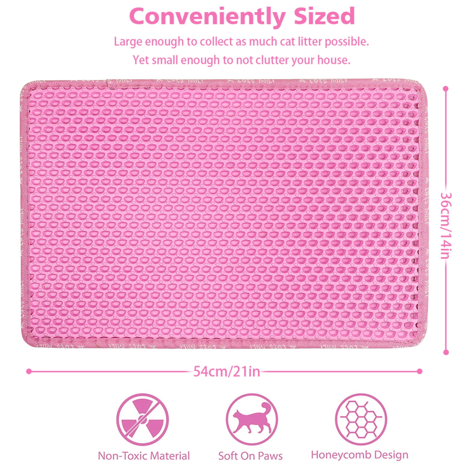 Cat Litter Mat, Kitty Litter Trapping Mat, Double Layer Mats with MiLi Shape Scratching design, Urine Waterproof, Easy Clean, Scatter Control 21" x 14" Pink