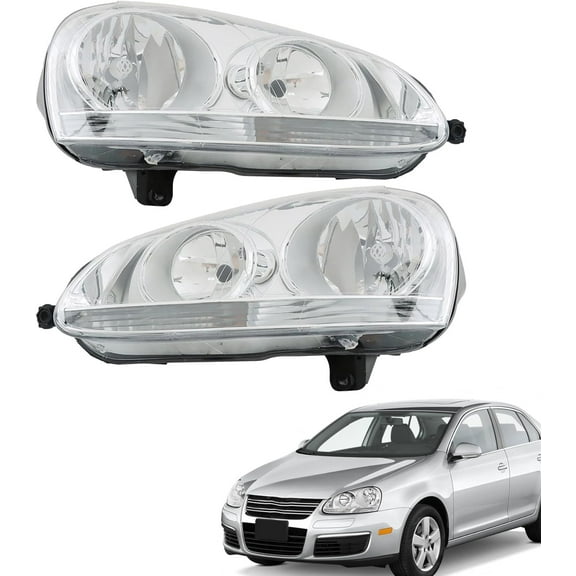waltyotur 1 Pair Headlights for 2006 2007 2008 2009 GTI/Rabbit Headlamp Halogen Chrome Driver & Passenger Side 1K6941005S | 1K6941006 |