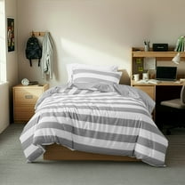 Regency Heights Twin/Twin XL Size Comforter Sets, 5-Piece Bed in a Bag for Dorm Bedding, Reversible Striped Comforter Bed Set with Sheets, Grey