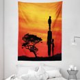 thumbnail image 1 of African Woman Tapestry, Rural Countryside Landscape Mother and Child at Sunset Acacia Tree, Wall Hanging for Bedroom Living Room Dorm Decor, 60W X 80L Inches, Yellow Scarlet Black, by Ambesonne, 1 of 2