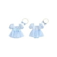 thumbnail image 3 of Aojekbee Infant Baby Girls Summer Romper Dress with Bow Headband 3D Flower Short Puff Sleeve Neck Tulle Jumpsuit, 3 of 10