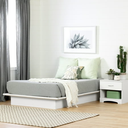 South Shore Basics Platform Bed with Molding, White, Full ...