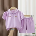 thumbnail image 2 of Faraee Toddler Baby Girl Clothes Summer Outfits Short Sleeve Polo Shirt Casual Shorts Set 2 Piece Little Kids Solid Outfit Purple 3-4 Years, 2 of 6