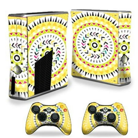 MightySkins XBOX360S-Yellow Aztec Skin Decal Wrap Cover for Xbox 360 S Slim Plus 2 Controllers - Yellow Aztec Each Microsoft Xbox 360 S Slim Skin kit is printed with super-high resolution graphics with a ultra finish. All skins are protected with MightyShield. This laminate protects from scratching  fading  peeling and most importantly leaves no sticky mess guaranteed. Our patented advanced air-release vinyl guarantees a perfect installation everytime. When you are ready to change your skin removal is a snap  no sticky mess or gooey residue for over 4 years. This is a 8 piece vinyl skin kit. It covers the Microsoft Xbox 360 S Slim console and 2 controllers. You can t go wrong with a MightySkin. Features Skin Decal Wrap Cover for Xbox 360 S Slim Plus 2 Controllers Microsoft Xbox 360 S decal skin Microsoft Xbox 360 S case Microsoft Xbox 360 S skin Microsoft Xbox 360 S cover Microsoft Xbox 360 S decal Add style to your Microsoft Xbox 360 S Slim Quick and easy to apply Protect your Microsoft Xbox 360 S Slim from dings and scratchesSpecifications Design: Yellow Aztec Compatible Brand: Microsoft Compatible Model: Xbox 360 Slim Console - SKU: VSNS60601