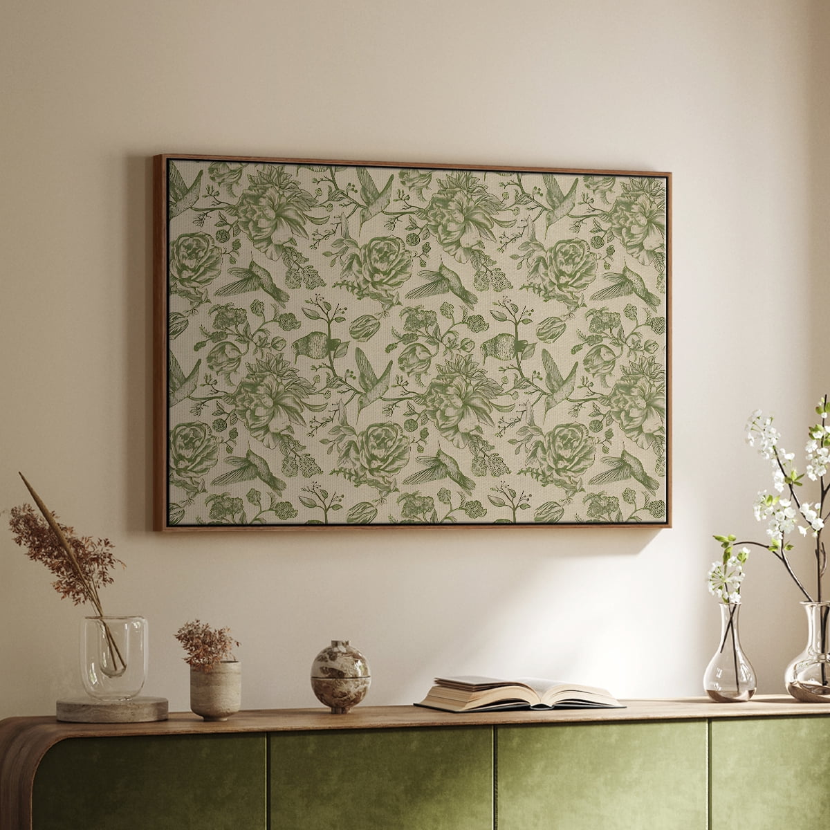 Vintage Abstract Print-I Framed in Walnut Wood Gallery Wrapped Canvas 27 in. x 41 in.