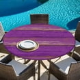 thumbnail image 6 of Purple Wood Grain Round Tablecloth, Fitted Table Cover with Elastic for 45"-54" Round Tables, Farmhouse Plank Retro Country Table Cloth Outdoor Indoor Dinning Party Waterproof Tablecloths, 6 of 7