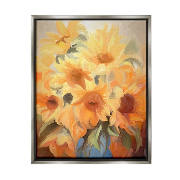 Stupell Industries Traditional Yellow Blooms Botanical & Floral Painting Gray Floater Framed Canvas Art Print Wall Art, 17 x 21