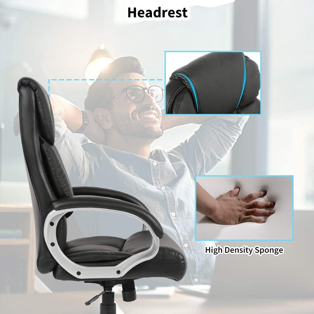 NiamVelo Executive Office Chair PU Leather Computer Desk Chair Adjustable Backrest with Lumbar Support for Adults, Black