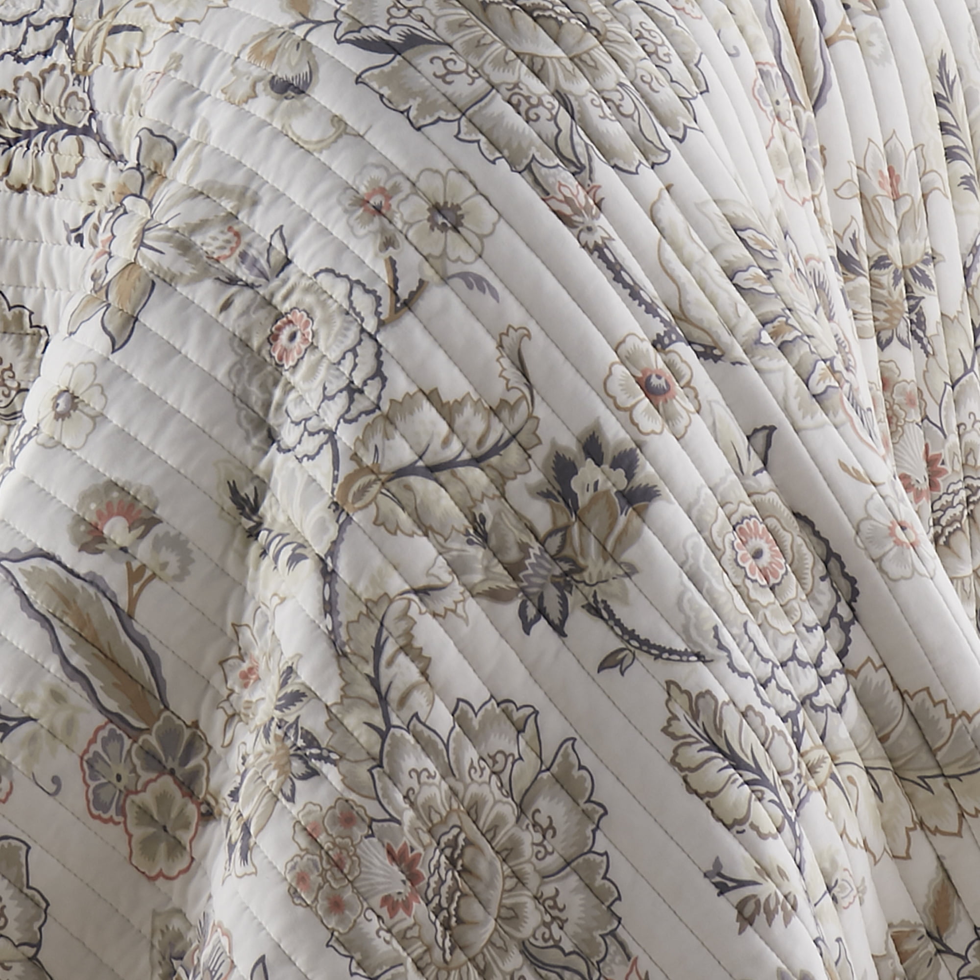 Levtex Home - Ophelia Quilt Set - King Quilt and Two King Shams - Floral - Taupe Grey Cream Blush - Quilt (106x96in.) and Shams (20x36in.) - Reversible - Rayon/Cotton