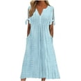 thumbnail image 2 of MORTTIC Women's Eyelet V-Neck Maxi Dress Short Sleeve Flowy A-Line Summer Beach Dress, S-5XL, 2 of 6