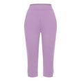 thumbnail image 6 of Bmisegm Stylish Women's Casual Pants Summer Capris Lightweight Stretchy High Waist Cropped Trousers for Everyday Wear Purple XXL, 6 of 6