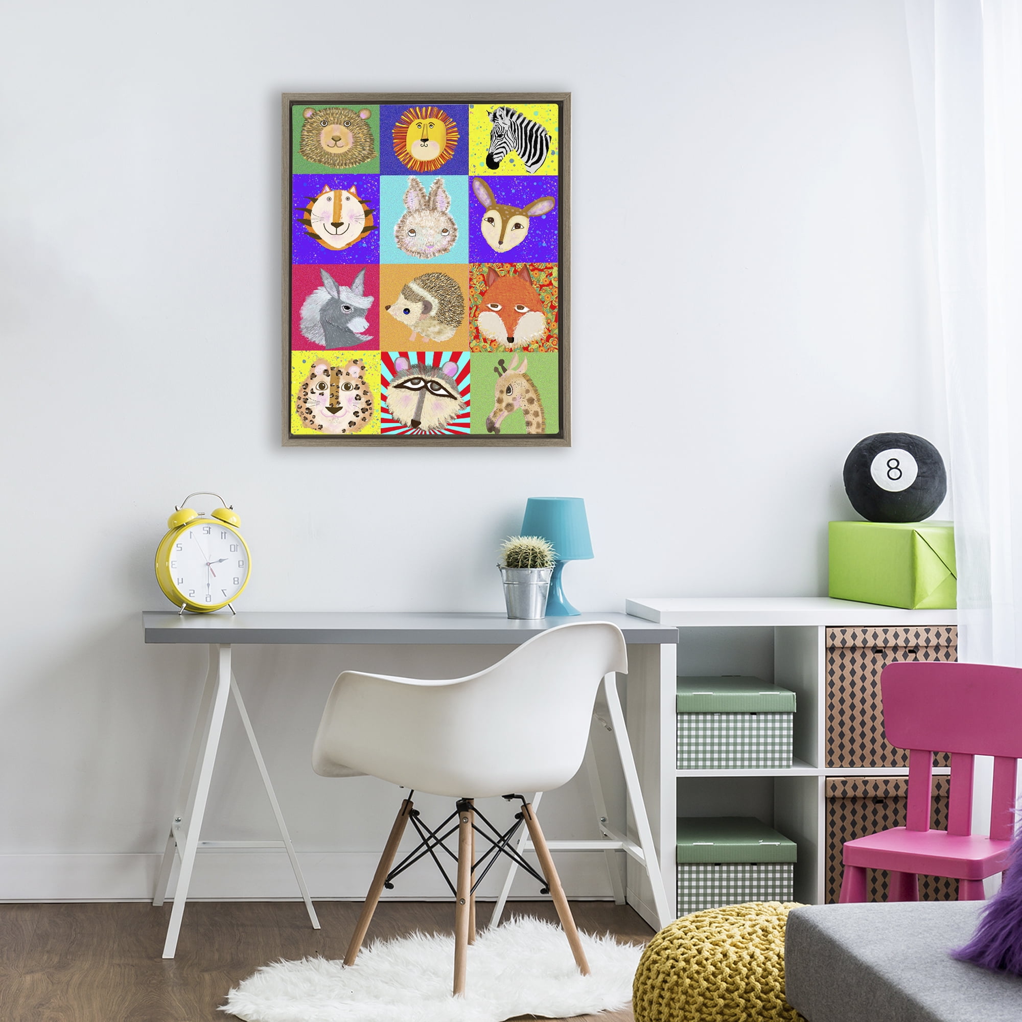 Furry Faces Animals Brown Framed Floater Canvas Wall Art, design by Lynnda Rakos