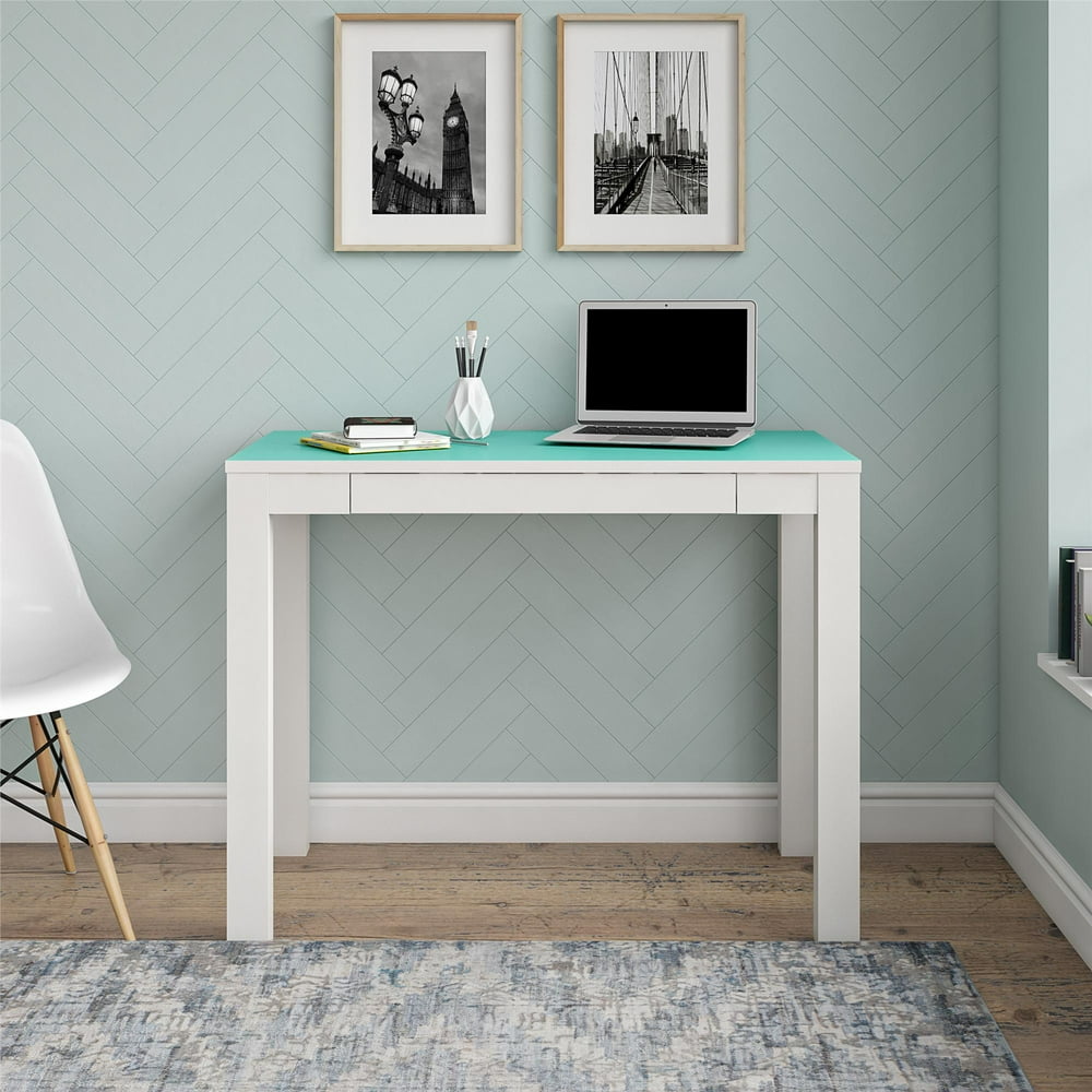 Ameriwood Home Parsons Computer Desk with Drawer, White/Spearmint
