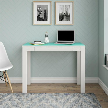 Ameriwood Home Parsons Computer Desk with Drawer, White/Spearmint