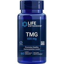 Life Extension TMG, trimethylglycine, encourages healthy homocysteine levels, non-GMO, gluten-free, vegetarian, 60 capsules