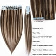 thumbnail image 4 of SEGO 20pcs Human Hair Extensions Tape in Balayage Chocolate Brown Natural Hair Extensions Tape in Real Hair Straight 12-24 inch, 4 of 8