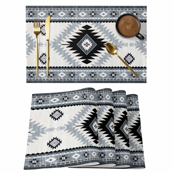Brown Beige Boho Placemats Set of 12 Southwestern Ethnic Abstract Geometric Place Mats Indoor Wipeable Table Mats Washable Cloth Dining Table Placemats for Kitchen Holiday Party Home Decor 13x19 Inch