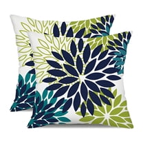 AUQ Navy Blue Flower Pillow Covers 16x16" Set of 2 White Gray Colored Throw Pillows Outdoor Waterproof Decor for Living Room Sofa Patio Furniture Garden Floral Linen Cushion Case