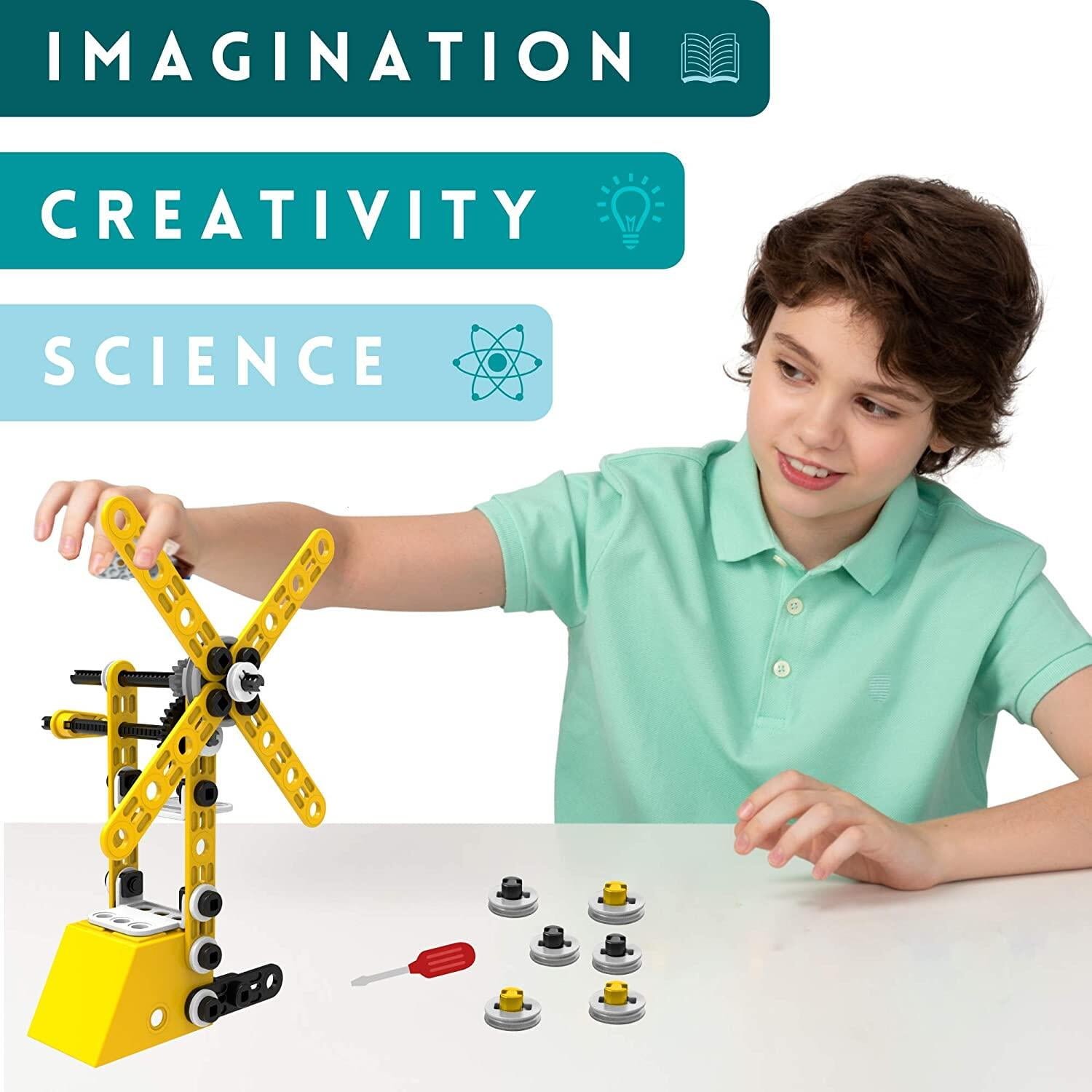 STEM Toys Kids Building Toys – 100 Piece 8-in-1 DIY Learning Construction Toy, Best Educational Kids Building Toys for Boys and Girls Mechanical Engineering Set Gifts for Ages 5 6 7 8 9 + Years Old