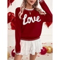 thumbnail image 3 of Women Valentine Knit Sweater Long Sleeve Crewneck Pullover with LOVE Letters Casual Warm Holiday Gift Tops, 3 of 6