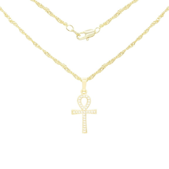 BEBERLINI Ankh Cross CZ Pendant 14K Gold Filled Rope Chain Necklace Jewelry Women 18"