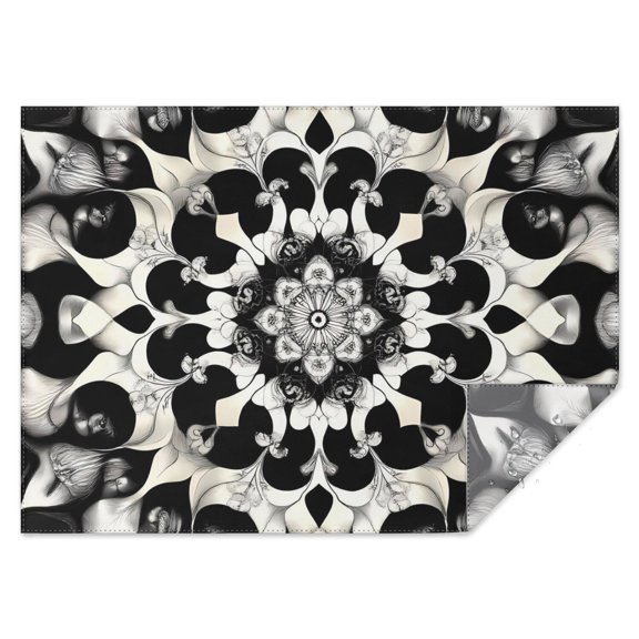 Black White Tie Dye Mandala Pattern Rectangle Tablecloth 60"x84",Waterproof Polyester Rectangle Table Cloth, Wipeable Spillproof Polyester Tablecloth for Dining, Camping, Indoor and Outdoor