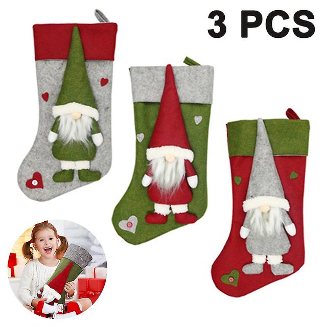 3pcs Medias de Navidad Decoración con 3d Felpa Santa Navidad Medias Adornos Regalos para decoraciones de Navidad y decoración de fiesta familiar,, kaili Sencillez
