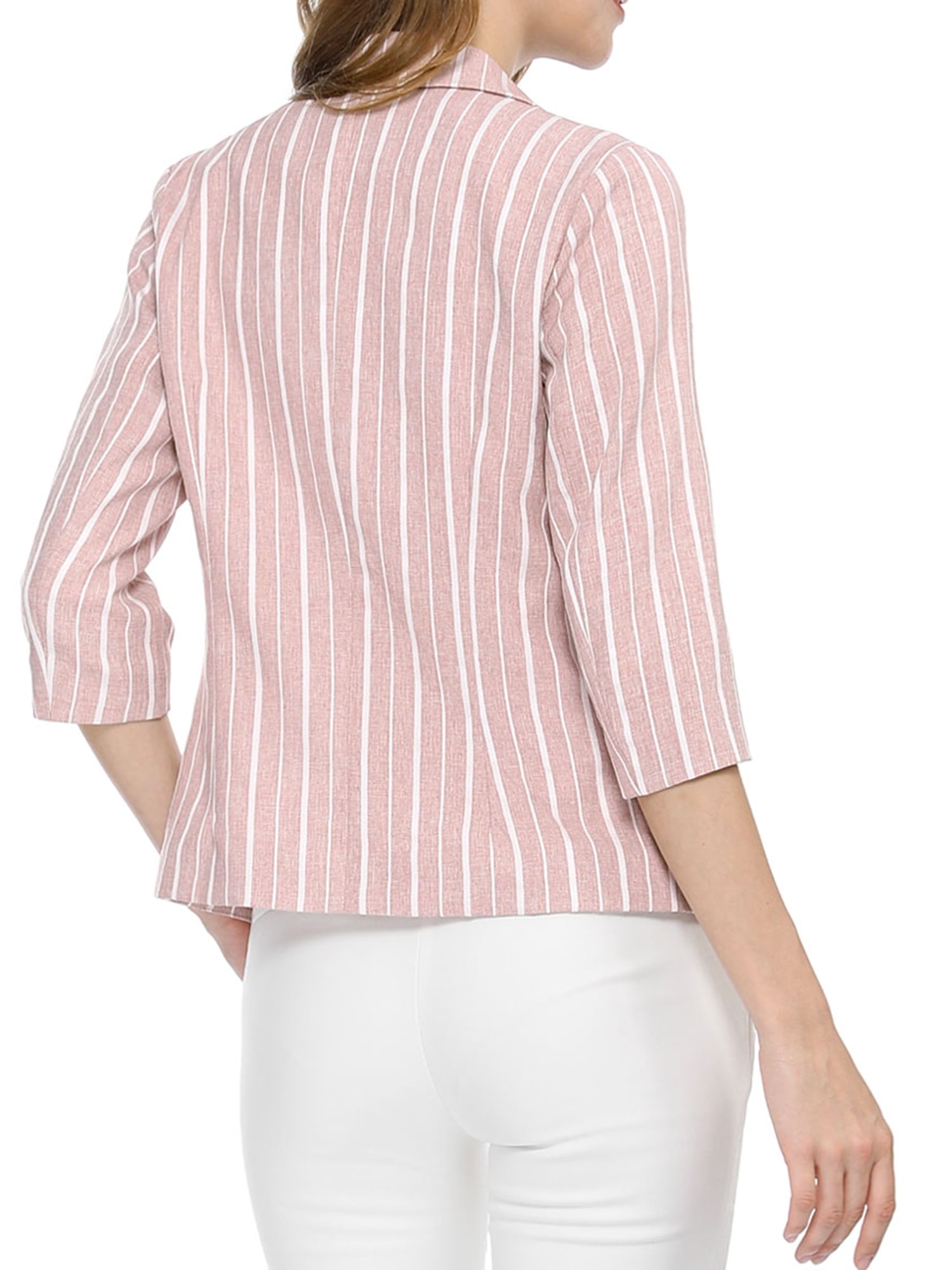 DARING DIVA Women's Striped Open Front Notched Lapel Blazer L Pink
