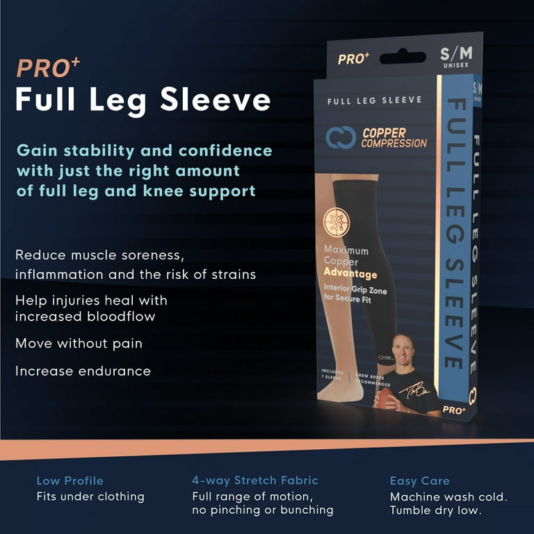Copper Compression PRO+ Performance Leg Sleeve S-M: Targeted Compression  for Pain Relief from Shin Splints and Sore Muscles and Peak Performance for