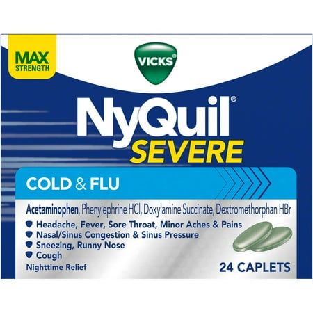 Vicks NyQuil Severe Cold & Flu Relief Caplets, 24 count - Walmart.com