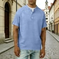 thumbnail image 6 of Lenpel Men's Cotton Linen Shirts Big and Tall Rolled Short Sleeve Crew Neck Quarter Button T-Shirts Casual Summer Tee Tops, 6 of 7