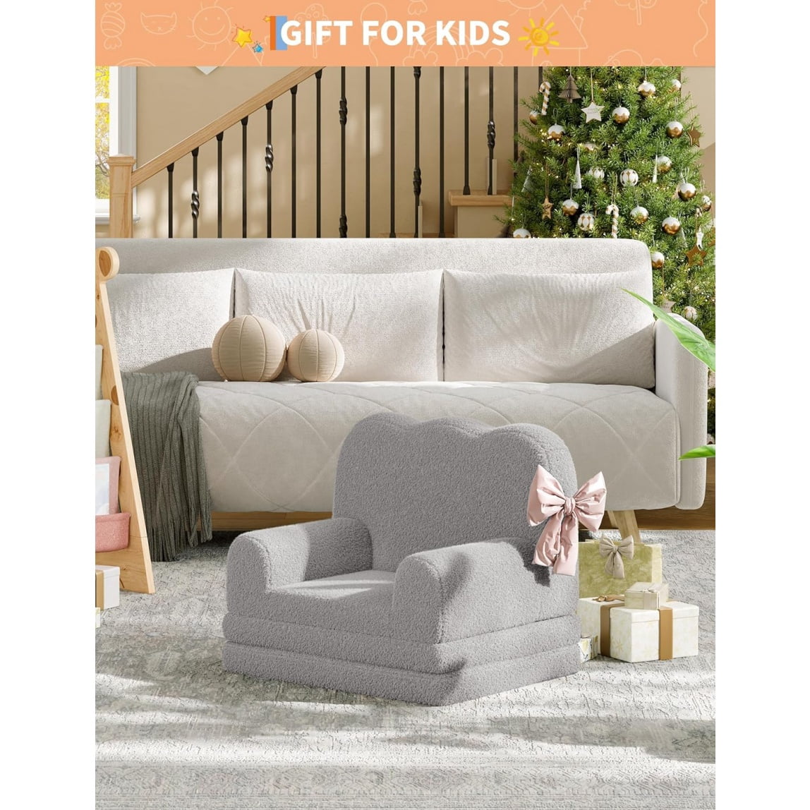 Home Kids Couch, 2-in-1 Convertible Toddler Sofa Chair, Soft Fold Out Couch Lounger for Kids, Comfy Children's Sofa Bed for Playroom