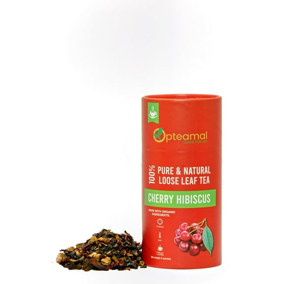 Opteamal Teas Organic Pure Loose Leaf Tea, Cherry Hibiscus, 4oz