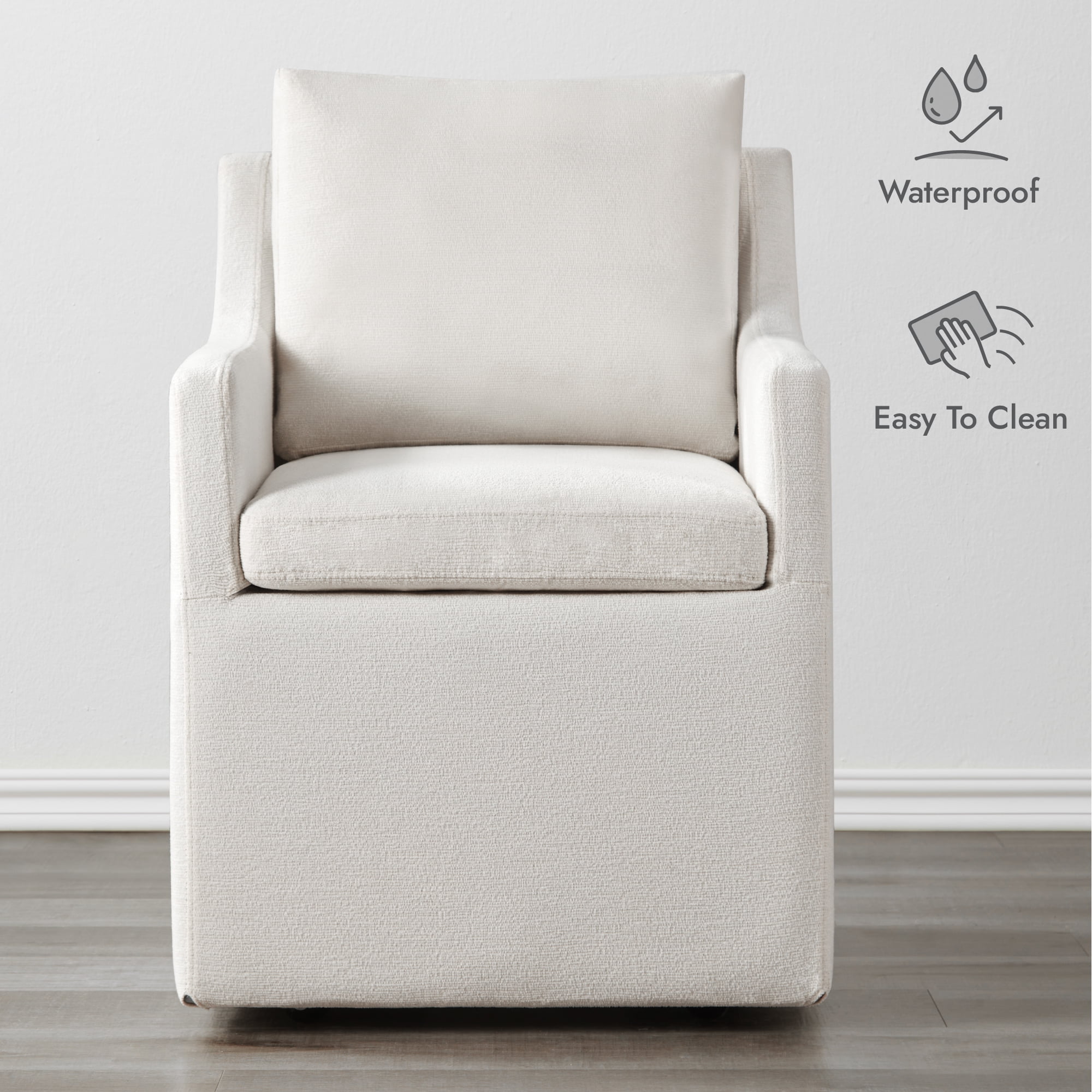 Spruce & Spring Upholstered Dining Chair with Hidden Casters, Removable Slipcover and Under-Seat Storage, Single, Ivory