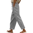 thumbnail image 1 of Pantalones casuales de lino para mujer: cintura alta con bolsillos laterales, pantalones largos para primavera/verano, 1 of 4