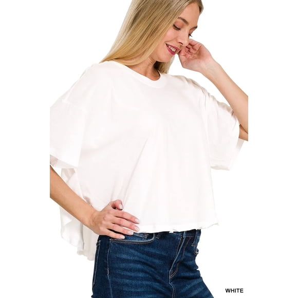 Je Suis une Accro de la Mode Zenana T-Shirt en Coton à Col Rond à Manches Courtes (Blanc, P)