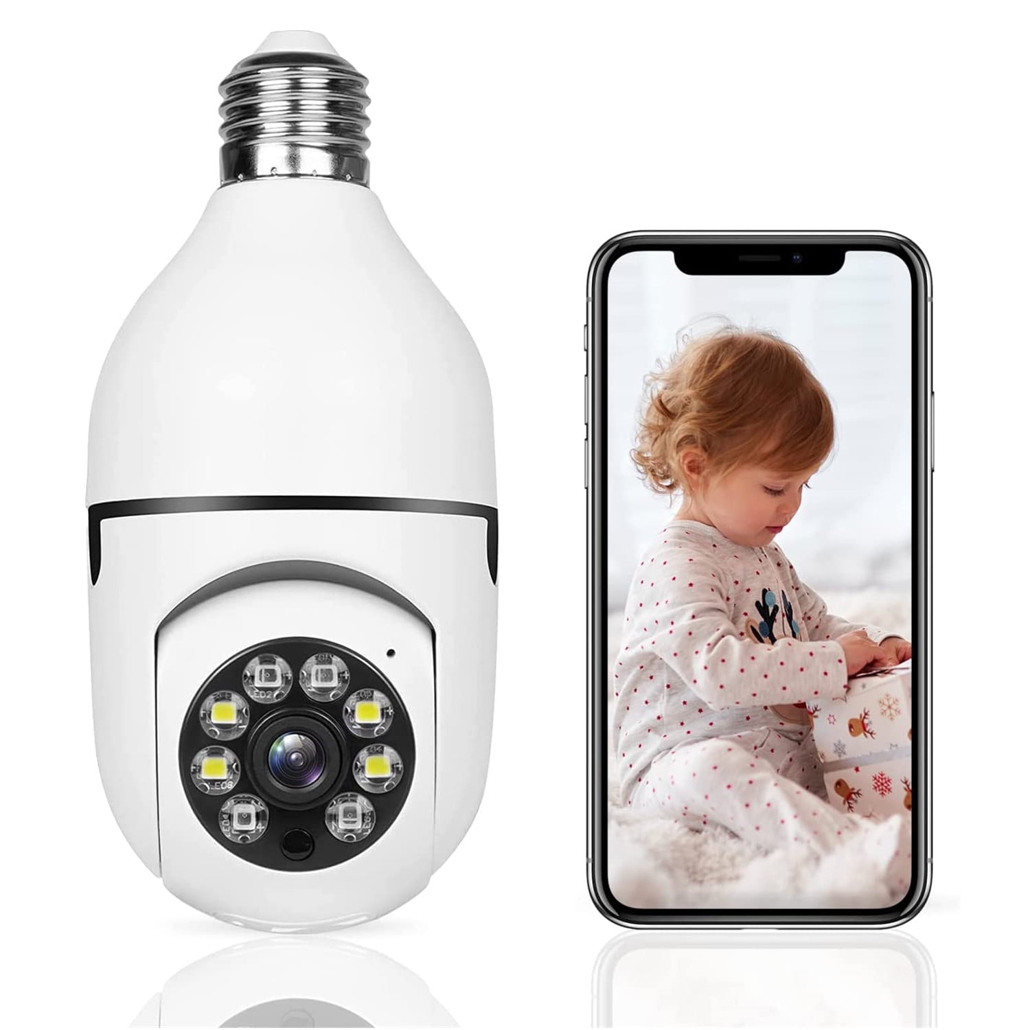 Light Bulb Camera, 1080P HD 360° Fisheye Panoramic Camera, 2.4G WiFi Wireless Security IP Camera for Indoor, Baby, Pet Monitor, Home Surveillance