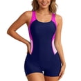 thumbnail image 2 of One Piece Swimsuit Women Color Block Scoop Neck Racerback Boyleg Bathing Suit Swimwear, 2 of 5