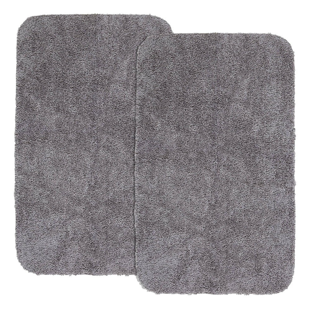 2 pack Mainstays Basic Bath Rug Set, 19.5" x 22" Contour & 19.5" x 32", Light School Grey