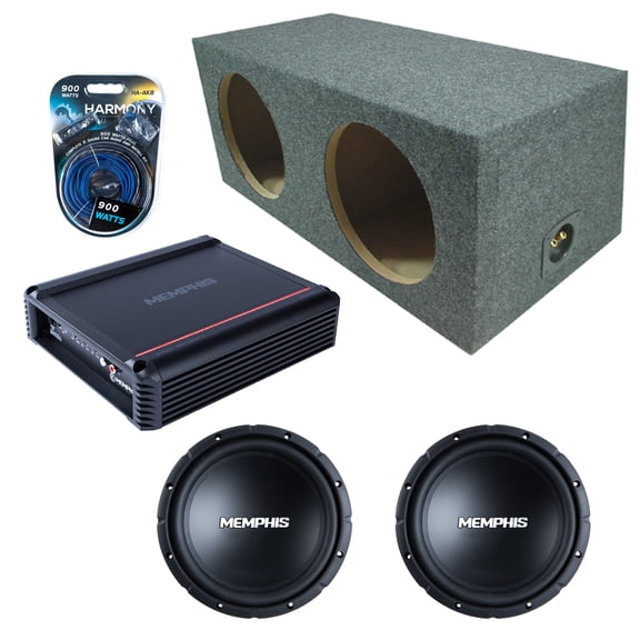 Rear Angle Sealed Dual Enclosure w/ SRX1044 10" 500W RMS Sub, SRX500D.1 500W Amplifier, 8GA Amp Kit