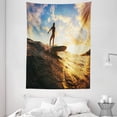 thumbnail image 1 of Ride The Wave Tapestry, Sunset Surf in the Ocean Young Woman under Dramatic Sky Exotic Hobby Image, Wall Hanging for Bedroom Living Room Dorm Decor, 60W X 80L Inches, Sepia Blue, by Ambesonne, 1 of 2