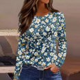 thumbnail image 2 of WTOBBY Women's Loose Fit Casual Floral Print Long Sleeve Hem Slit Round Neck T-shirt Top Fashionable Design Breathable Material Comfort Wear Perfect for Daily Outfit Layering,Blue L, 2 of 5