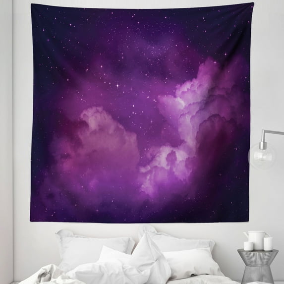Nebula Tapestry, Cosmic Image of Stars in the Celestial Night Sky with Clouds Image, Fabric Wall Hanging Decor for Bedroom Living Room Dorm, 5 Sizes, Indigo Magenta, by Ambesonne