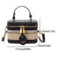 thumbnail image 2 of Bolso de hombro de paja para mujeres Bolso de honda de gran capacidad PU Bolso de cuero (caqui), 2 of 9